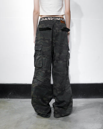 美式 街頭 迷彩 堆積感 工裝 長褲