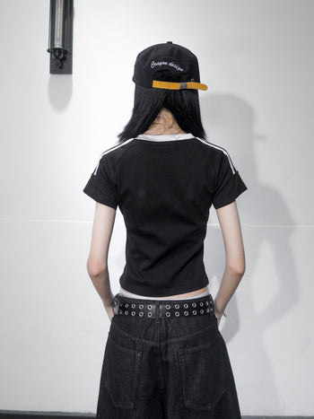 “MADE 𝗚𝘂𝗯𝗮𝗻 " 美式 條紋 撞色 修身 原創 短板 240G 上衣