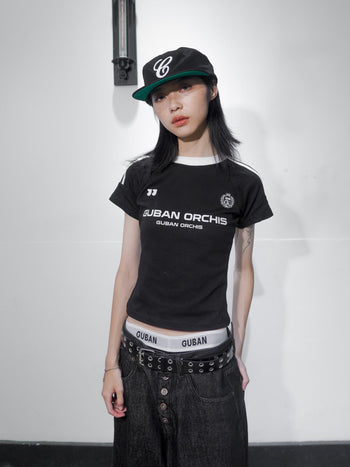 “MADE 𝗚𝘂𝗯𝗮𝗻 " 美式 條紋 撞色 修身 原創 短板 240G 上衣