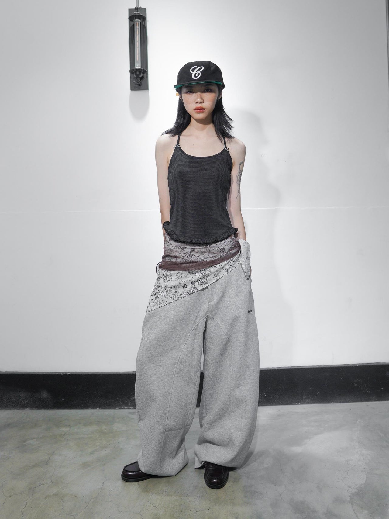 美式復古廓形彎刀運動寬鬆褲