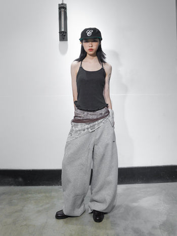 美式復古廓形彎刀運動寬鬆褲