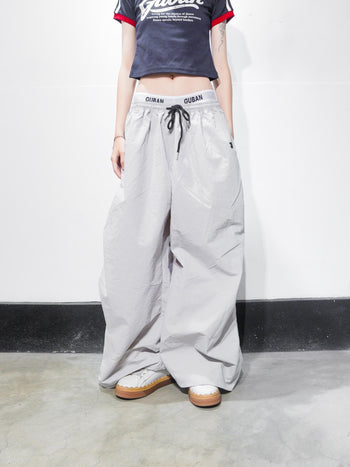 “MADE 𝗚𝘂𝗯𝗮𝗻 " 尼龍 透氣 寬鬆 街舞 鬆緊 傘兵 長褲