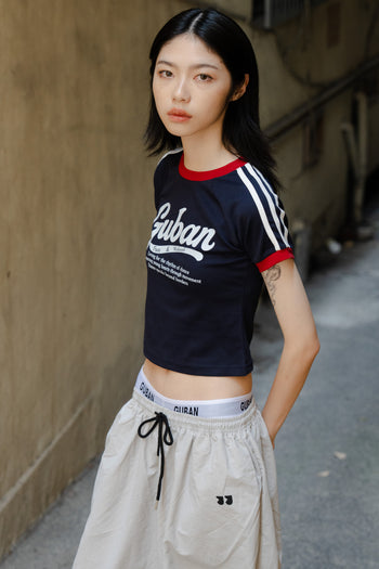 “MADE 𝗚𝘂𝗯𝗮𝗻 " 美式 條紋 撞色 修身 原創 短板 240G 上衣