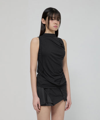 FLARE UP - Draped Sleeveless Top 垂褶無袖上衣 T-F1097 (黑色)