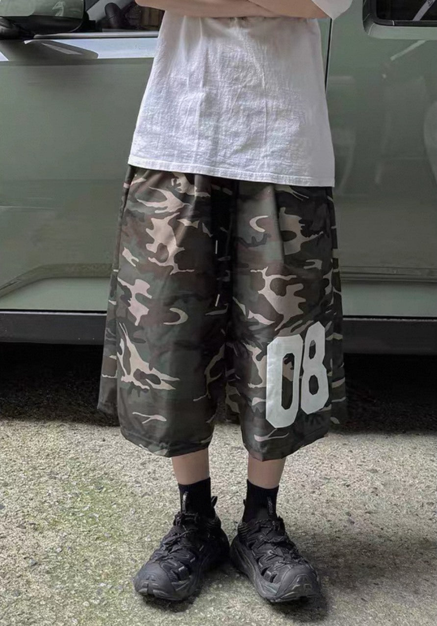 韓國 迷彩 數字 尼龍 短褲