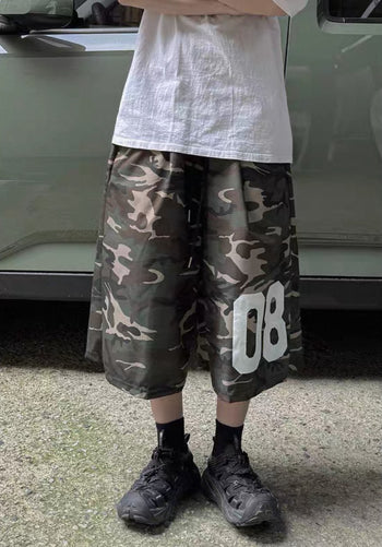 韓國 迷彩 數字 尼龍 短褲
