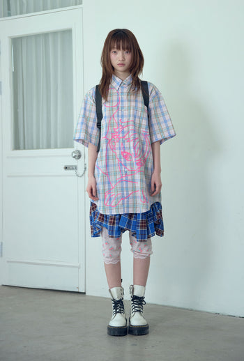 NICEGHOSTCLUB angel check big big half shirt 天使格紋大半身襯衫(粉色) T-N214