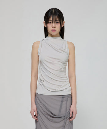 FLARE UP - Draped Sleeveless Top 垂褶無袖上衣 T-F1097 (白色)
