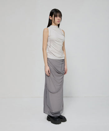 FLARE UP - Draped Mesh Layered Long Skirt 垂褶網紗層疊長裙 P-F210 (灰色)
