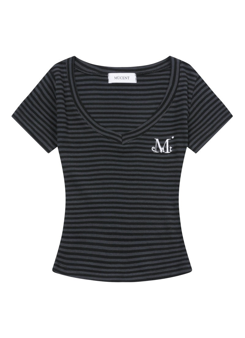 MUCENT - EMMA V-NECK STRIPE HALF T 條紋V領短袖 T-C1008