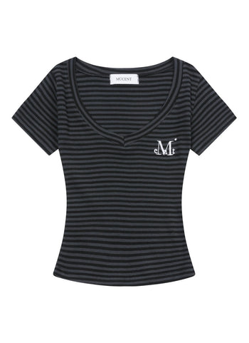 MUCENT - EMMA V-NECK STRIPE HALF T 條紋V領短袖 T-C1008