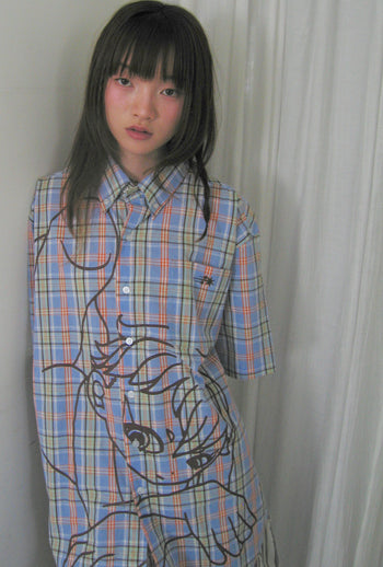 NICEGHOSTCLUB angel check big big half shirt 天使格紋大半身襯衫 (藍色) T-N214