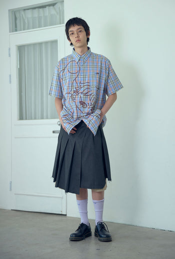 NICEGHOSTCLUB angel check big big half shirt 天使格紋大半身襯衫 (藍色) T-N214