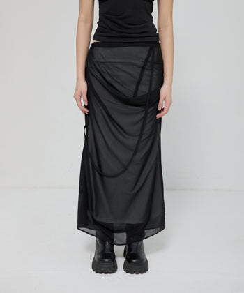 FLARE UP - Draped Mesh Layered Long Skirt 垂褶網紗層疊長裙 P-F210 (黑色)