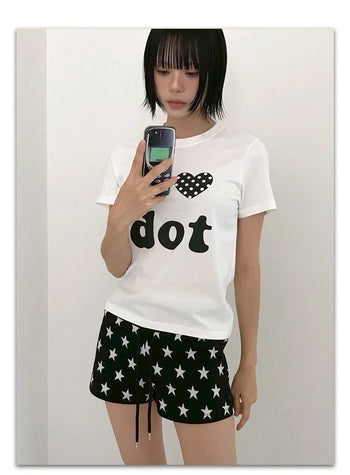 短款 印花 休閒 日常 DOT 短袖