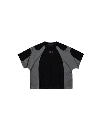 E’TREALOUEST 25SS Layered Mesh Boxy 拼接 網眼 黑色短袖