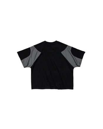 E’TREALOUEST 25SS Layered Mesh Boxy 拼接 網眼 黑色短袖