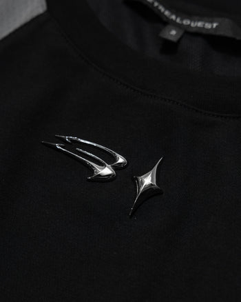 E’TREALOUEST 25SS Layered Mesh Boxy 拼接 網眼 黑色短袖