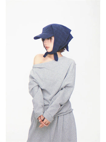 復古 美式 格紋 綁帶 方巾 棒球帽