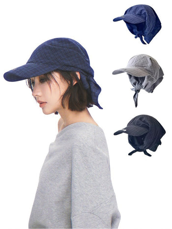 復古 美式 格紋 綁帶 方巾 棒球帽