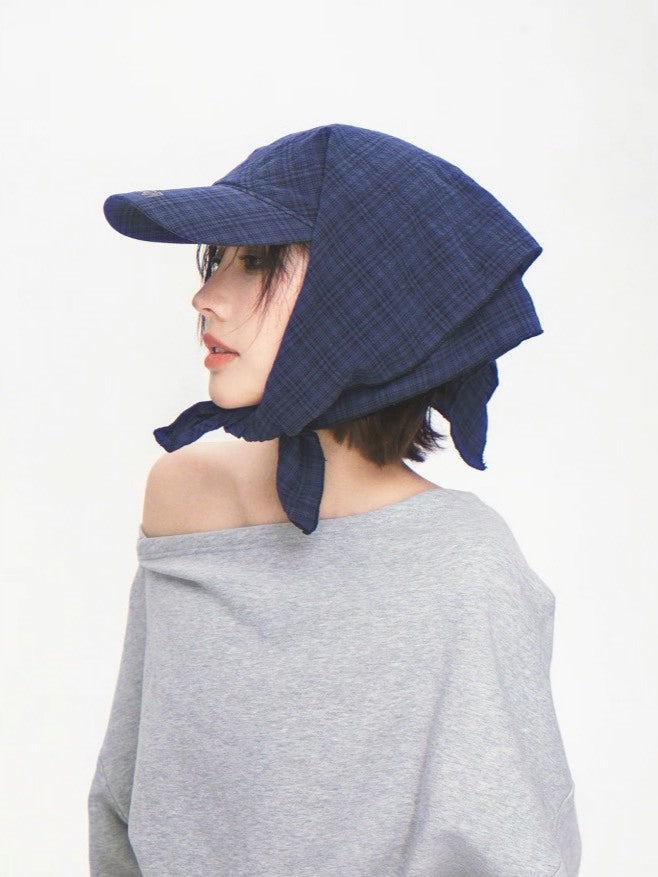 復古 美式 格紋 綁帶 方巾 棒球帽