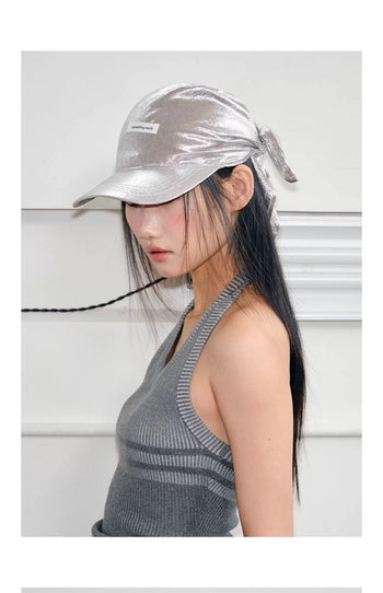 時髦 液態銀 綁帶 休閒 頭巾 棒球帽 鴨舌帽
