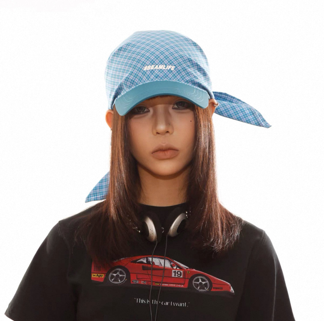 格子綁帶速乾戶外字母鴨舌帽