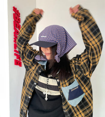 格子綁帶速乾戶外字母鴨舌帽