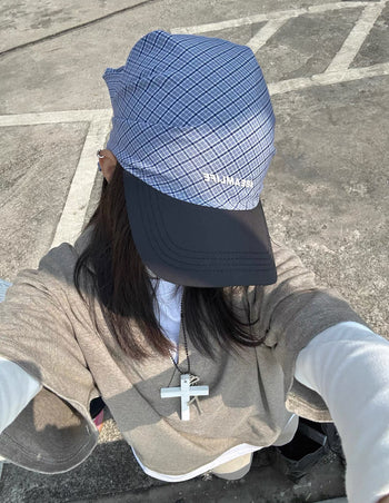 格子綁帶速乾戶外字母鴨舌帽
