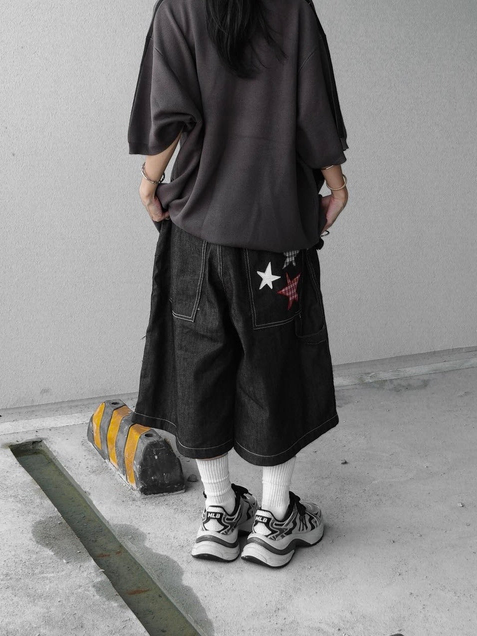 正韓 寬鬆 鬆緊 百慕達 可愛 星星 牛仔 短褲