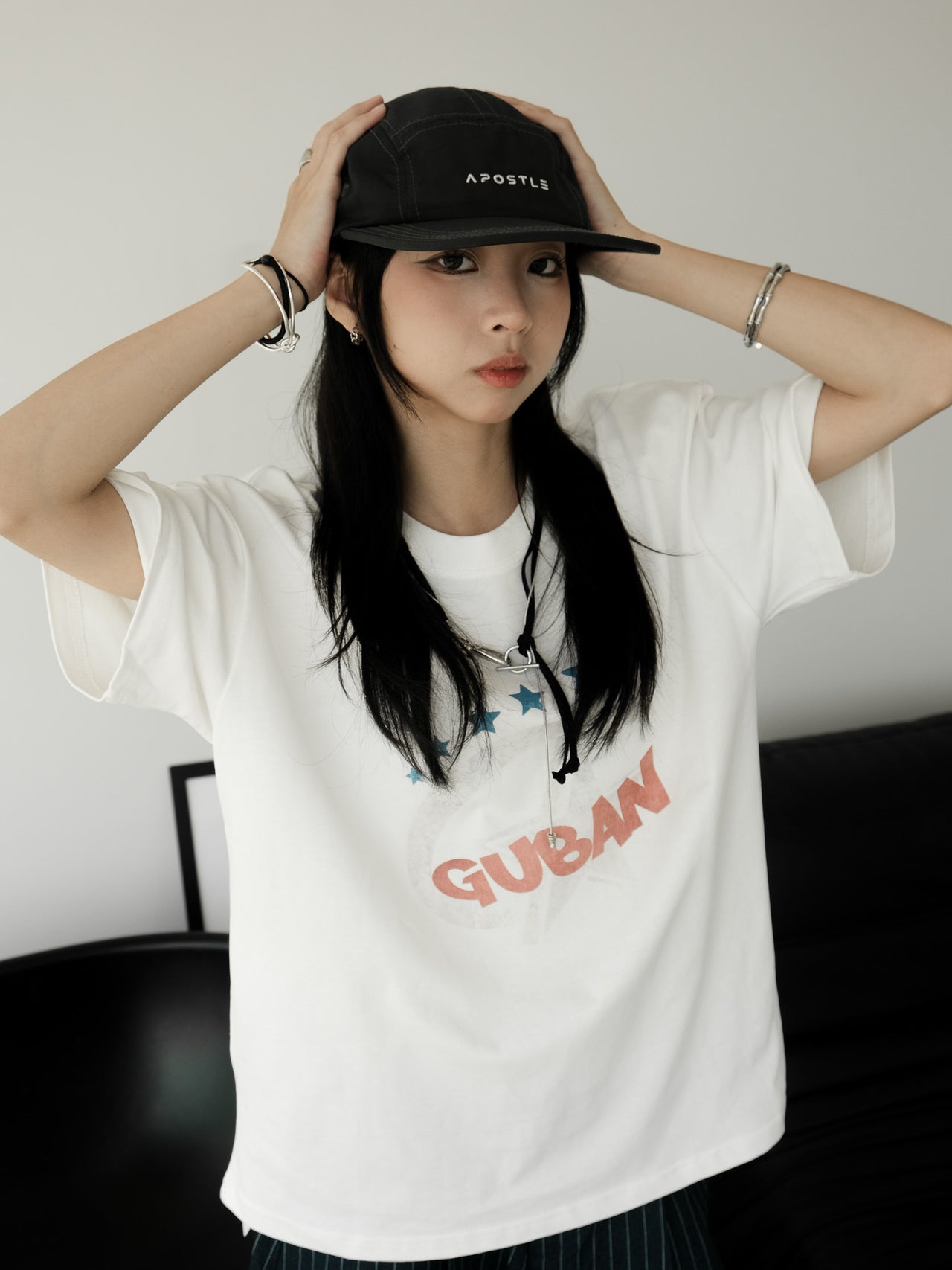 “MADE 𝗚𝘂𝗯𝗮𝗻 " 街舞 原創 美式 復古 星星 260G 印花 短袖 T恤