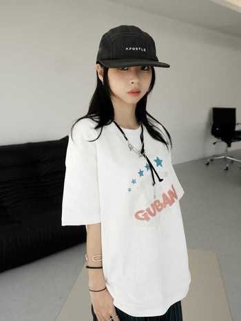 “MADE 𝗚𝘂𝗯𝗮𝗻 " 街舞 原創 美式 復古 星星 260G 印花 短袖 T恤