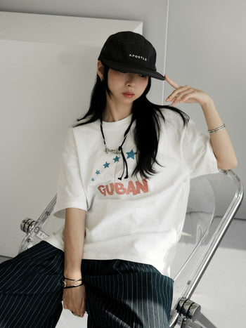 “MADE 𝗚𝘂𝗯𝗮𝗻 " 街舞 原創 美式 復古 星星 260G 印花 短袖 T恤