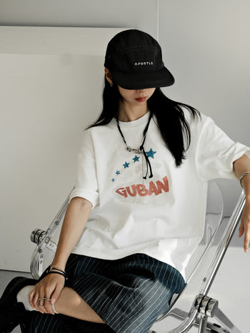 “MADE 𝗚𝘂𝗯𝗮𝗻 " 街舞 原創 美式 復古 星星 260G 印花 短袖 T恤