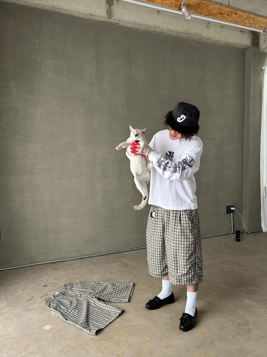 2D2idiots.labe - Plaid Pleated Jorts 格紋打摺七分褲