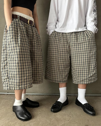 2D2idiots.labe - Plaid Pleated Jorts 格紋打摺七分褲