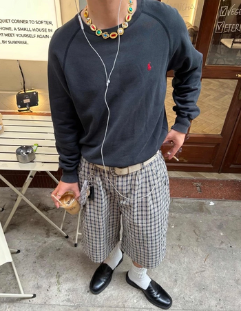 2D2idiots.labe - Plaid Pleated Jorts 格紋打摺七分褲