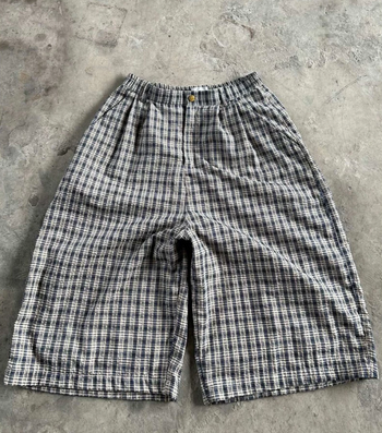 2D2idiots.labe - Plaid Pleated Jorts 格紋打摺七分褲