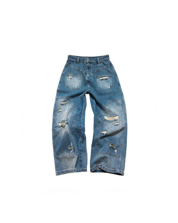 E’TREALOUEST - P-R98 25SS 藍色水洗破壞反面牛仔褲
