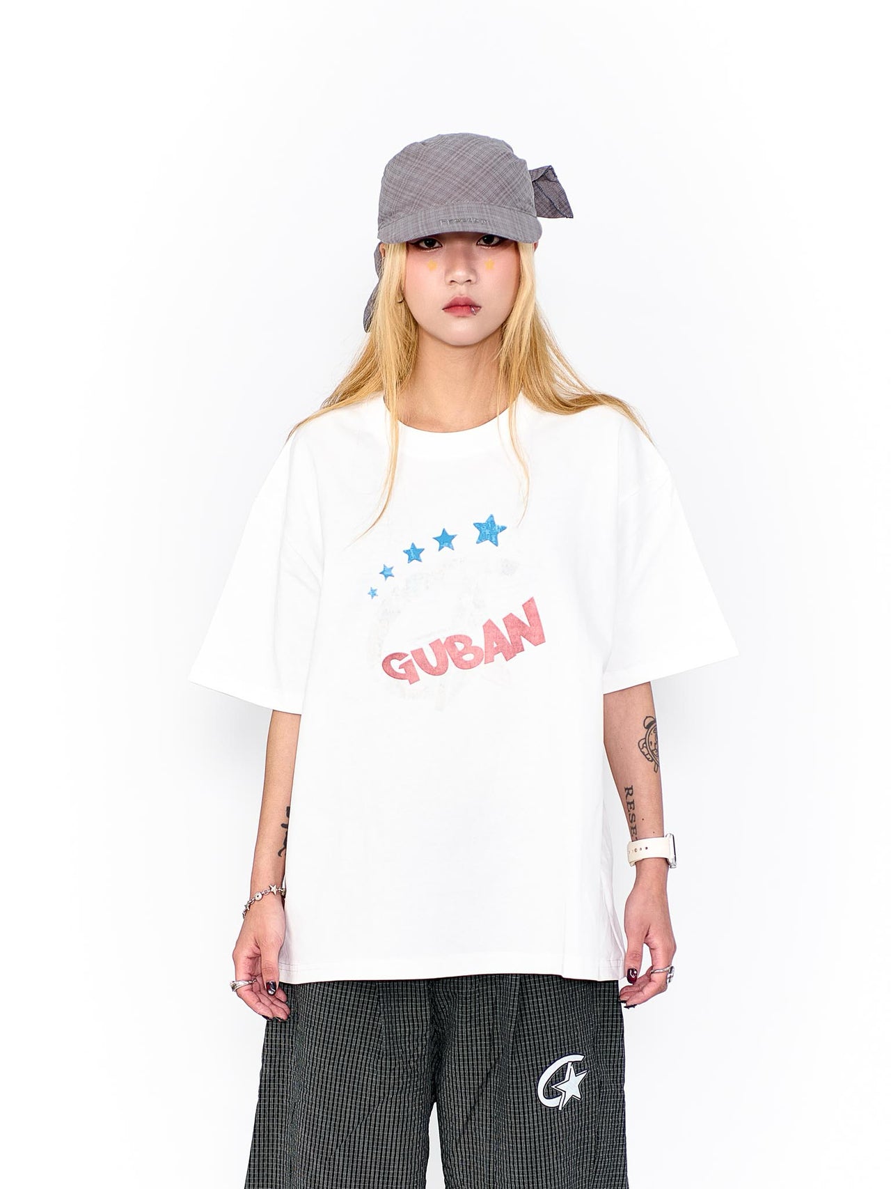 “MADE 𝗚𝘂𝗯𝗮𝗻 " 街舞 原創 美式 復古 星星 260G 印花 短袖 T恤