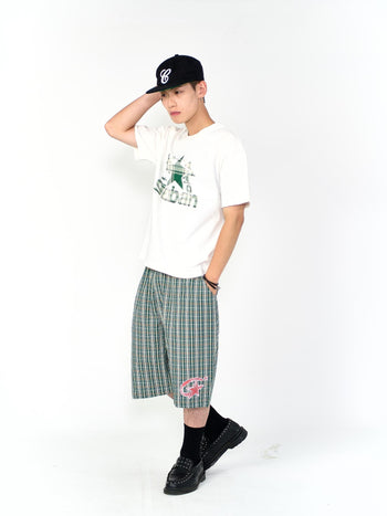 “MADE 𝗚𝘂𝗯𝗮𝗻 " 寬鬆 鬆緊 百慕達 綠色 格紋 短褲