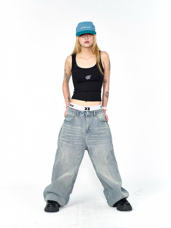 “MADE 𝗚𝘂𝗯𝗮𝗻 " 寬鬆 刷破 做舊 竹節 牛仔褲