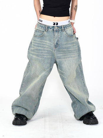 “MADE 𝗚𝘂𝗯𝗮𝗻 " 寬鬆 刷破 做舊 竹節 牛仔褲