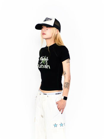 “MADE 𝗚𝘂𝗯𝗮𝗻 " 街舞 綠格 拼接 星星 正肩 短板 彈性 短袖