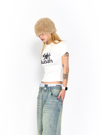 “MADE 𝗚𝘂𝗯𝗮𝗻 " 街舞 灰格 拼接 星星 正肩 短板 彈性 短袖