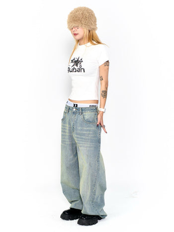 “MADE 𝗚𝘂𝗯𝗮𝗻 " 街舞 灰格 拼接 星星 正肩 短板 彈性 短袖