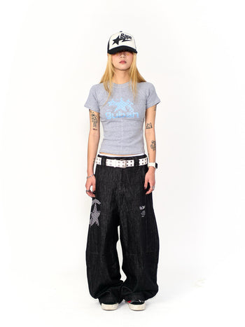 “MADE 𝗚𝘂𝗯𝗮𝗻 " 街舞 波點 星星 拼接 正肩 短板 彈性 短袖