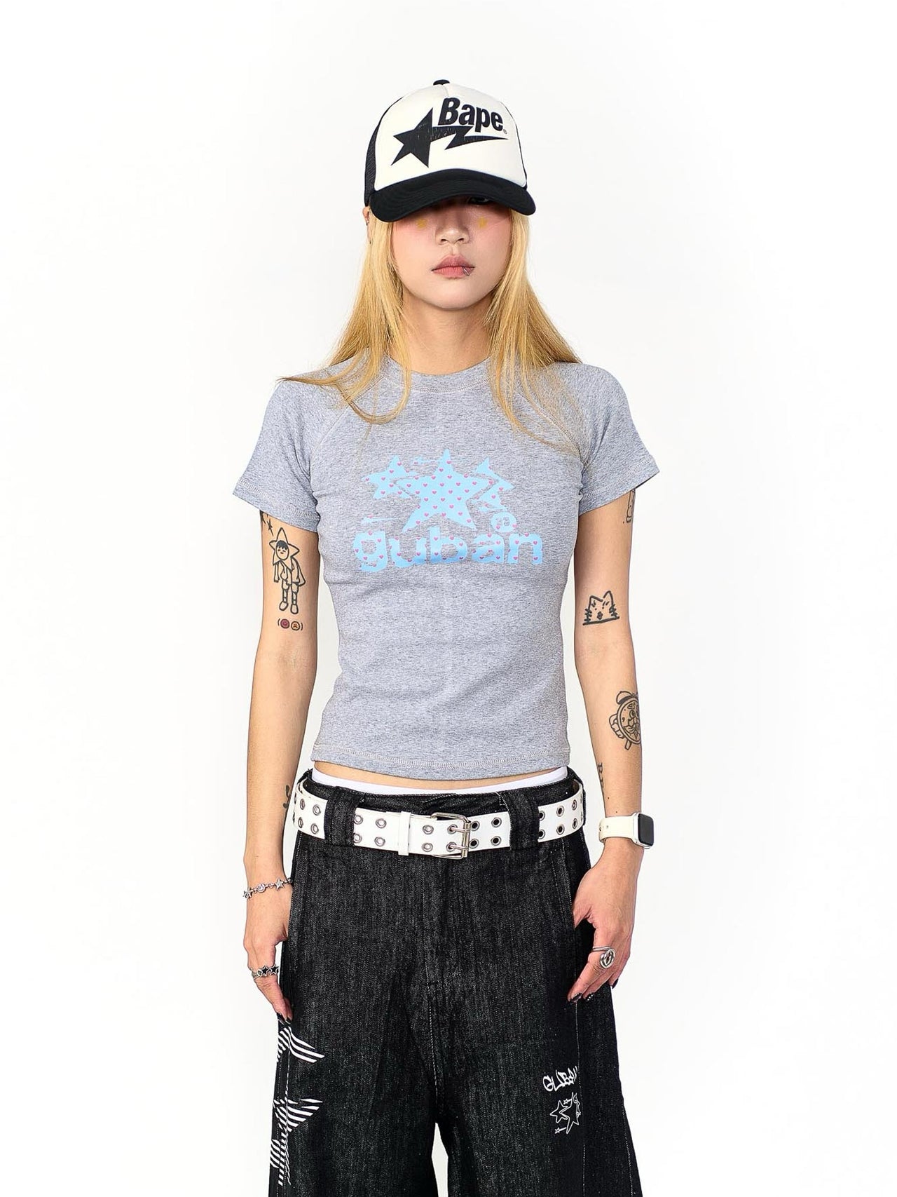 “MADE 𝗚𝘂𝗯𝗮𝗻 " 街舞 波點 星星 拼接 正肩 短板 彈性 短袖