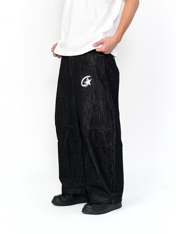 “MADE 𝗚𝘂𝗯𝗮𝗻 " 塗鴉 街舞 彎刀 原創 原牛 闊腿 做舊 牛仔褲