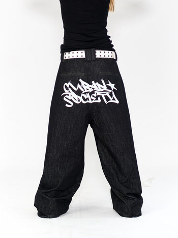 “MADE 𝗚𝘂𝗯𝗮𝗻 " 塗鴉 街舞 彎刀 原創 原牛 闊腿 做舊 牛仔褲